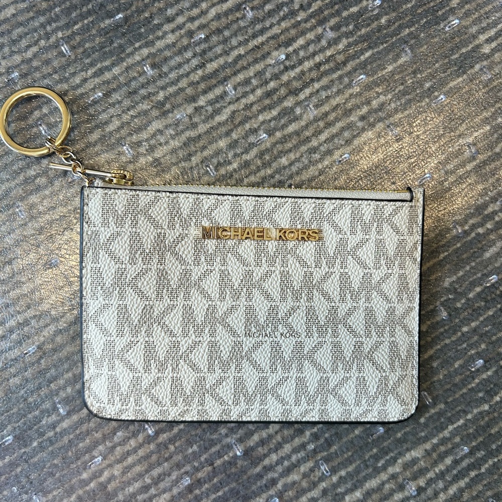 Michael Kors Cream and Gold Key & Card Holder